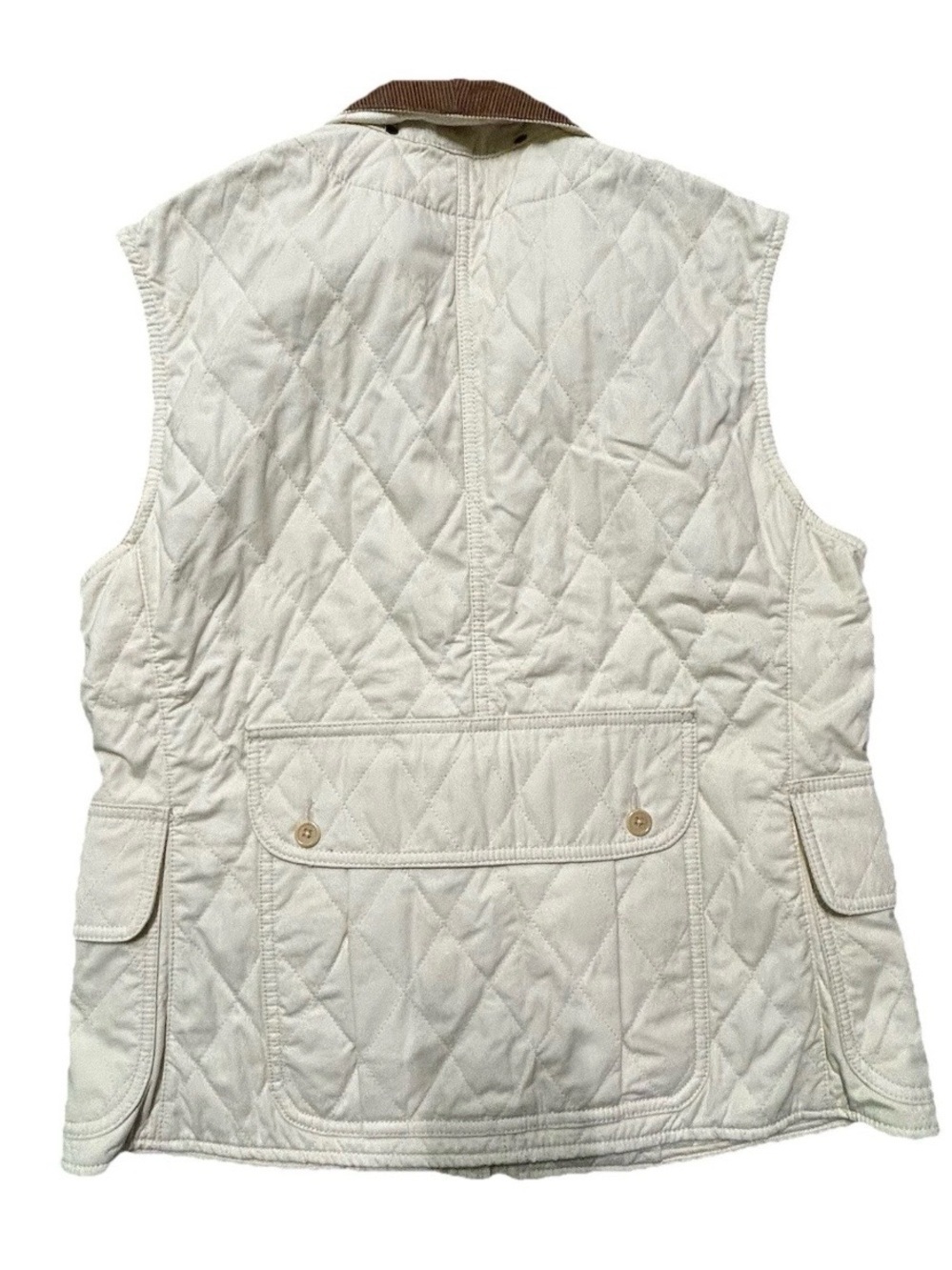 Women’s Ralph Lauren Cream Quilted Puffer Vest Brown Corduroy Collar Size Large - Picture 6 of 6